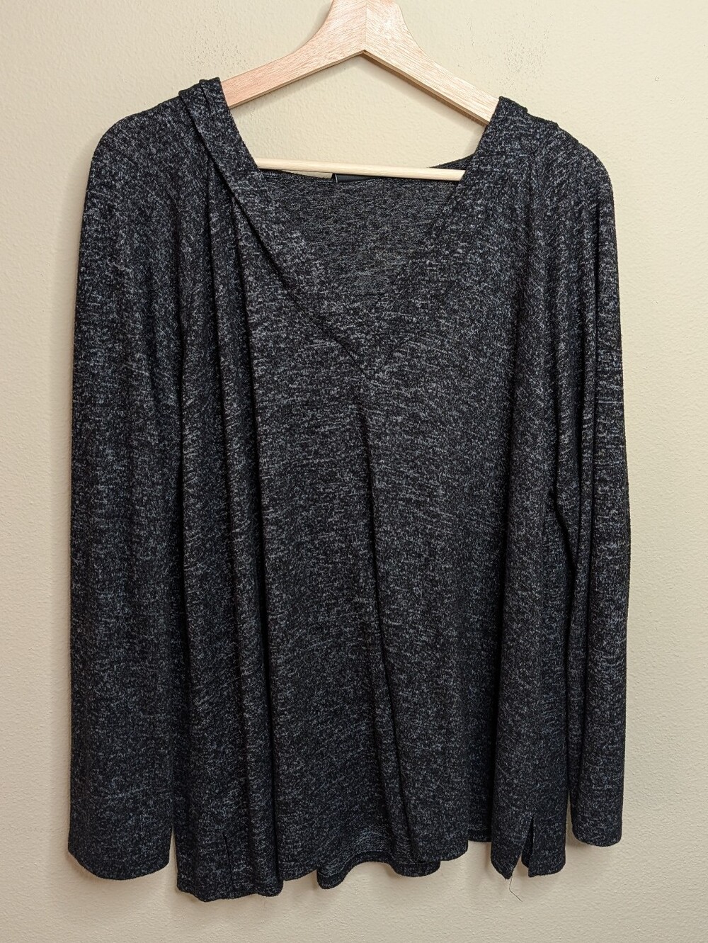 Bobeau 2X Hooded Pullover Top Charcoal Heather Gray Draped Hood Plus Size